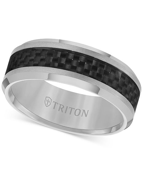 Triton Men S Tungsten Carbide Ring Black Carbon Fiber Stripe Wedding Band Reviews Rings Jewelry Watches Macy S