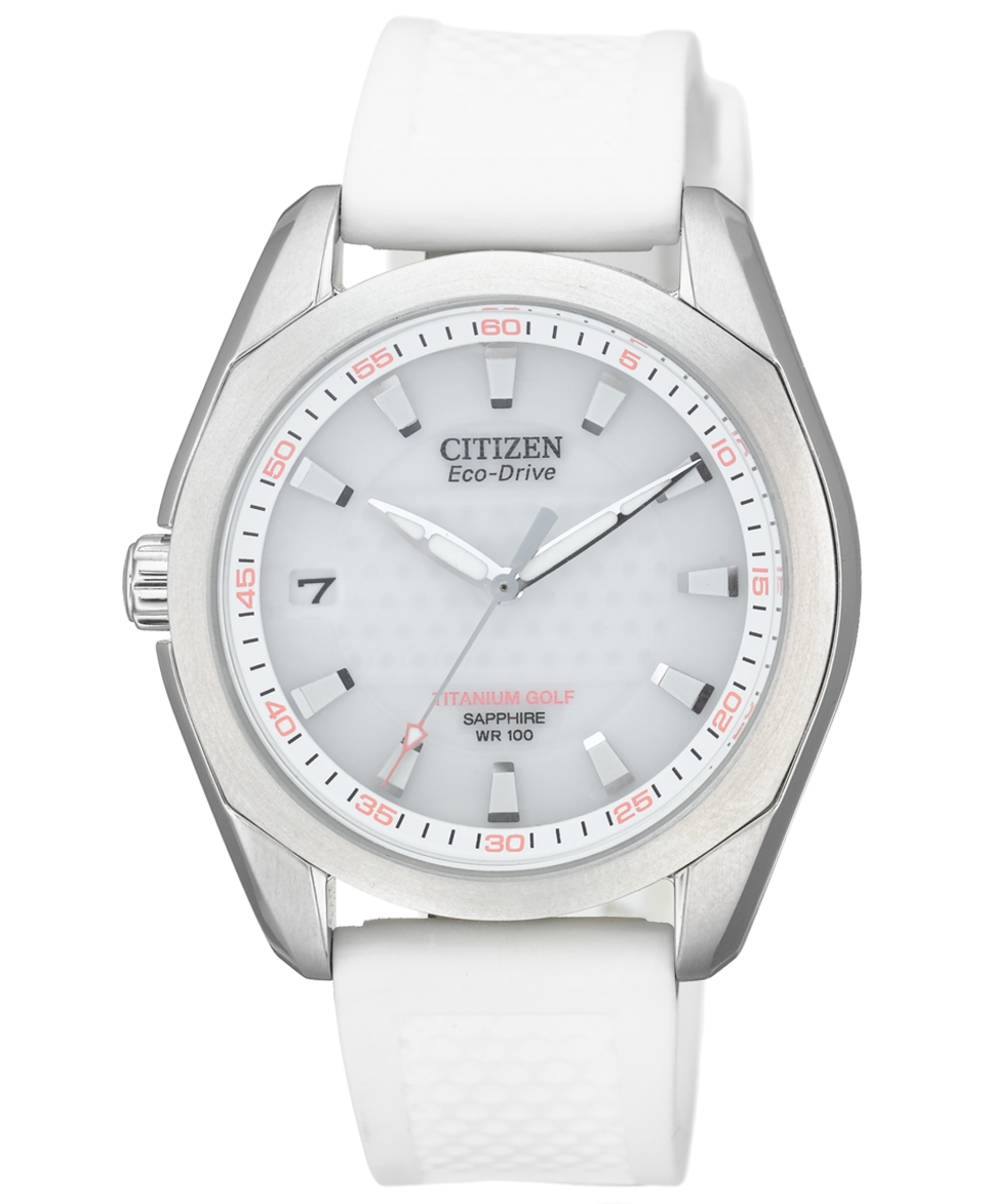 Citizen Watch, Womens Eco Drive Titanium Golf White Rubber Strap 35mm