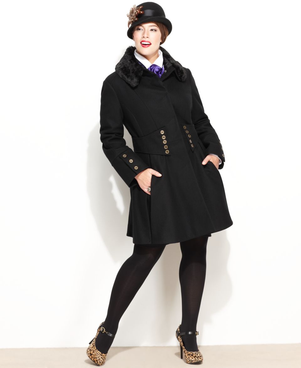 Betsey Johnson Plus Size Coat, Faux Fur Corset Flared