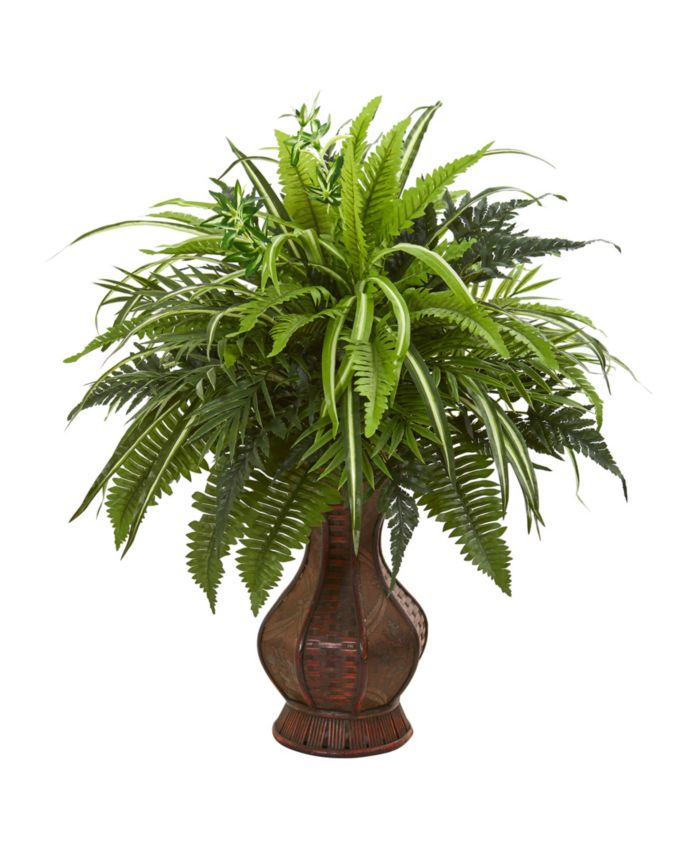 Nearly Natural 26” Mixed Greens and Fern Artificial Plant in Decorative Planter & Reviews - All Botanicals - Home Decor - Macy's