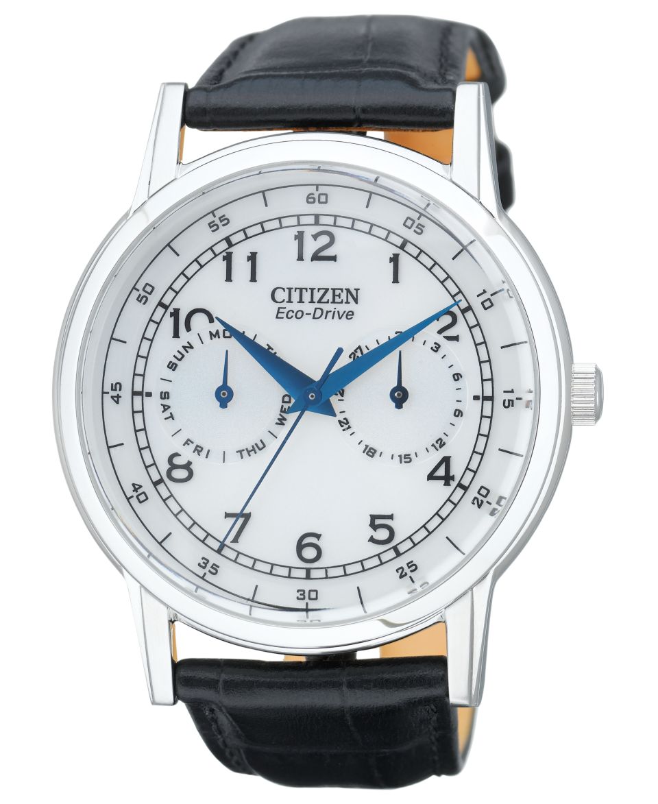 Citizen Watch, Mens Eco Drive Black Leather Strap 42mm AO9003 16A