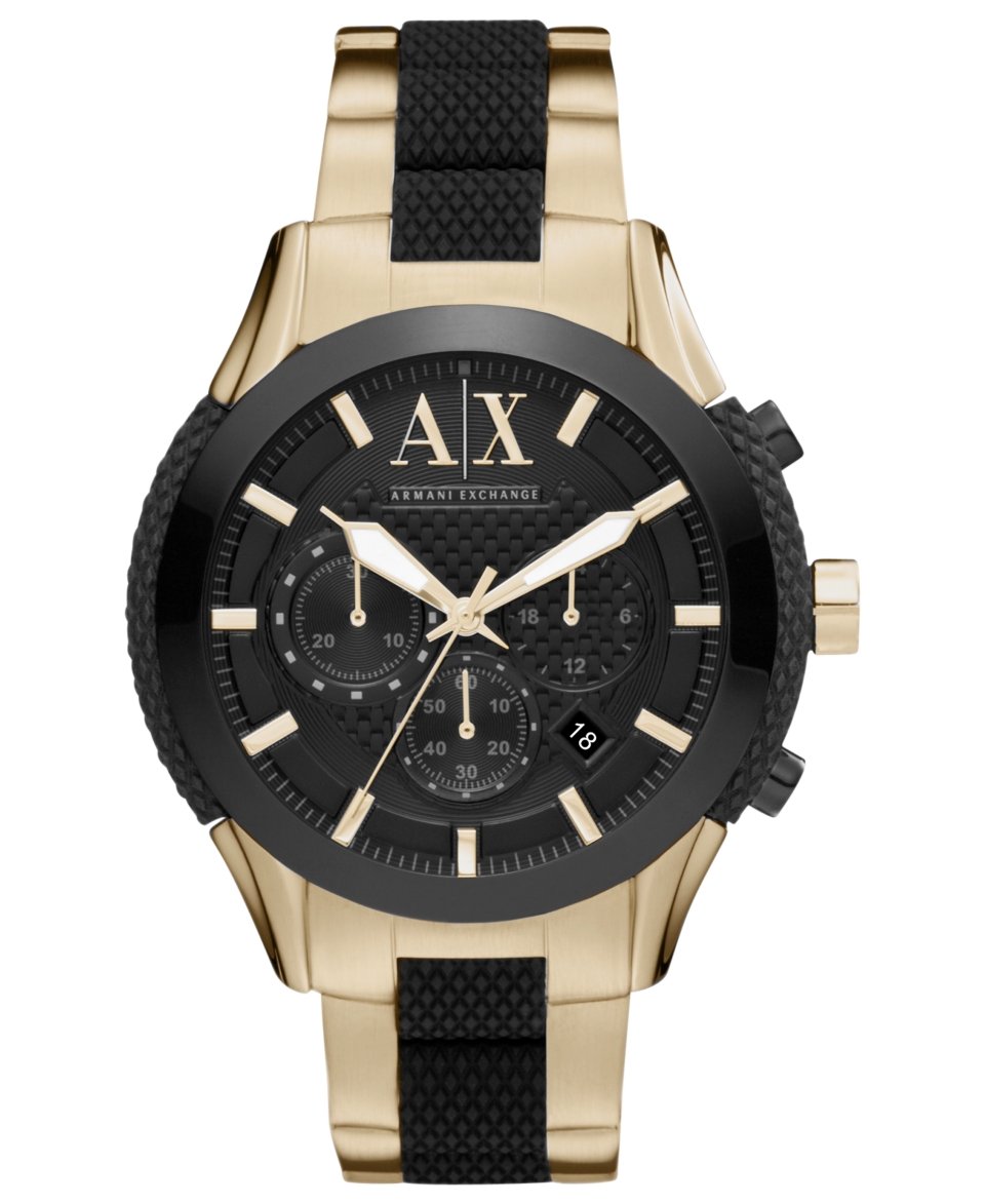 Armani Exchange Watch, Mens Black Silicone and Yellow Gold Ion