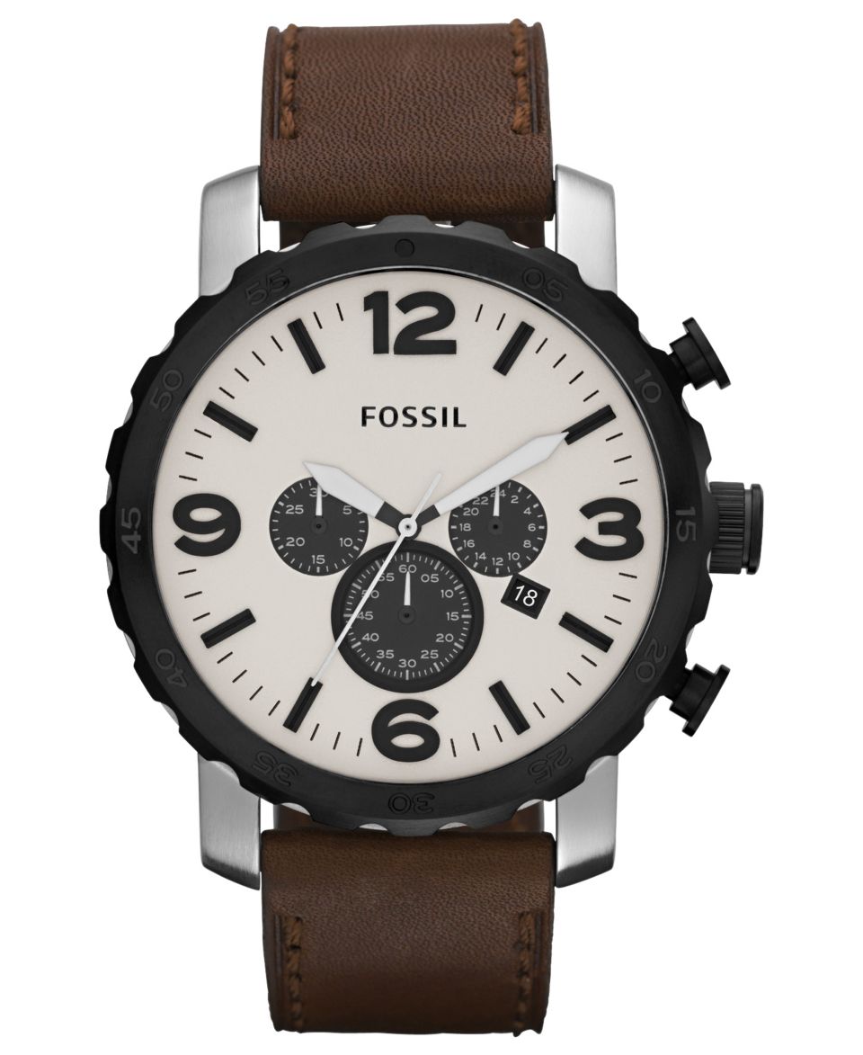 Fossil Watch, Mens Chronograph Nate Brown Leather Strap 50mm JR1424