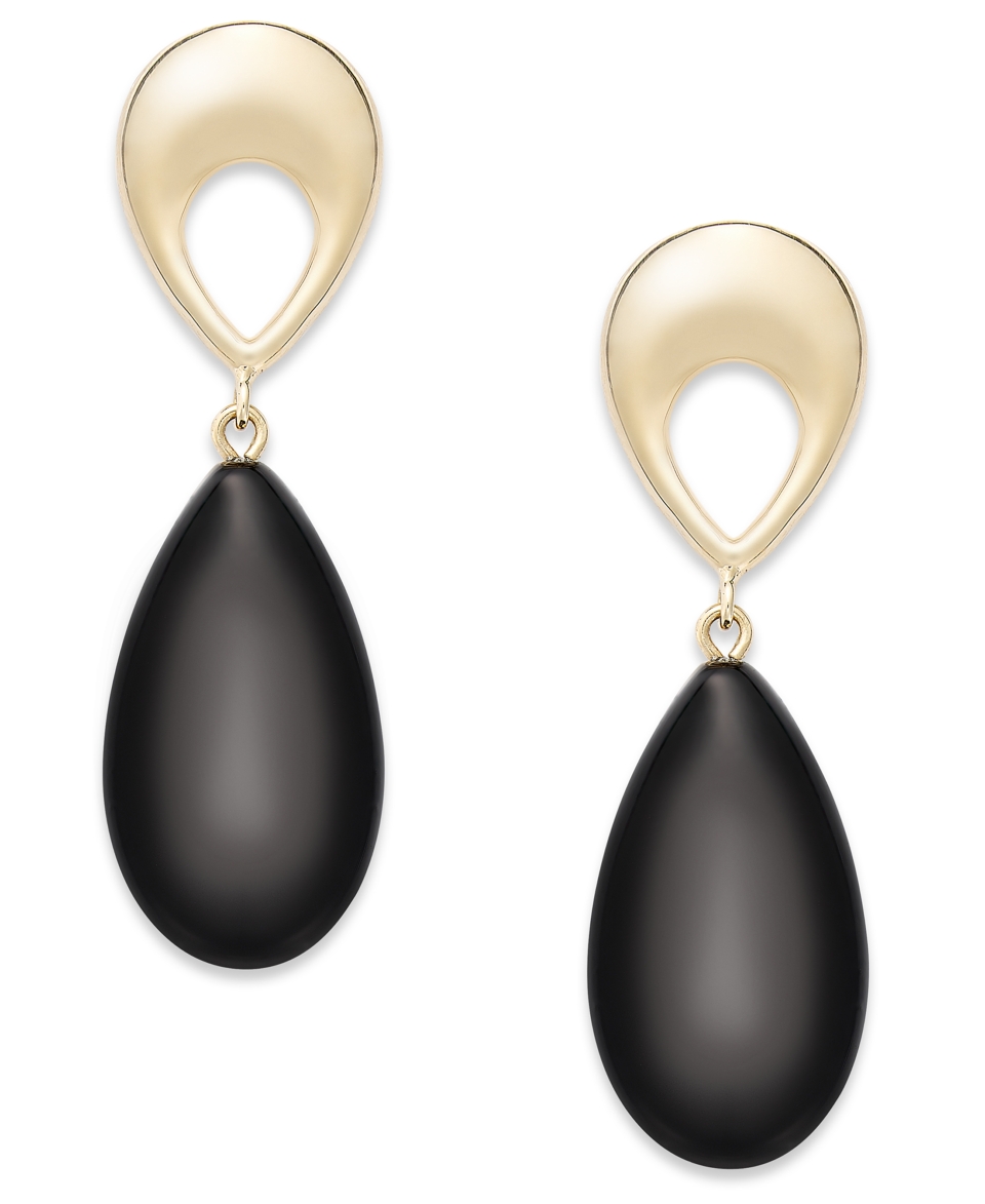 14k Gold Earrings, Onyx Pear Shape Drop Earrings (18 3/4 ct. t.w