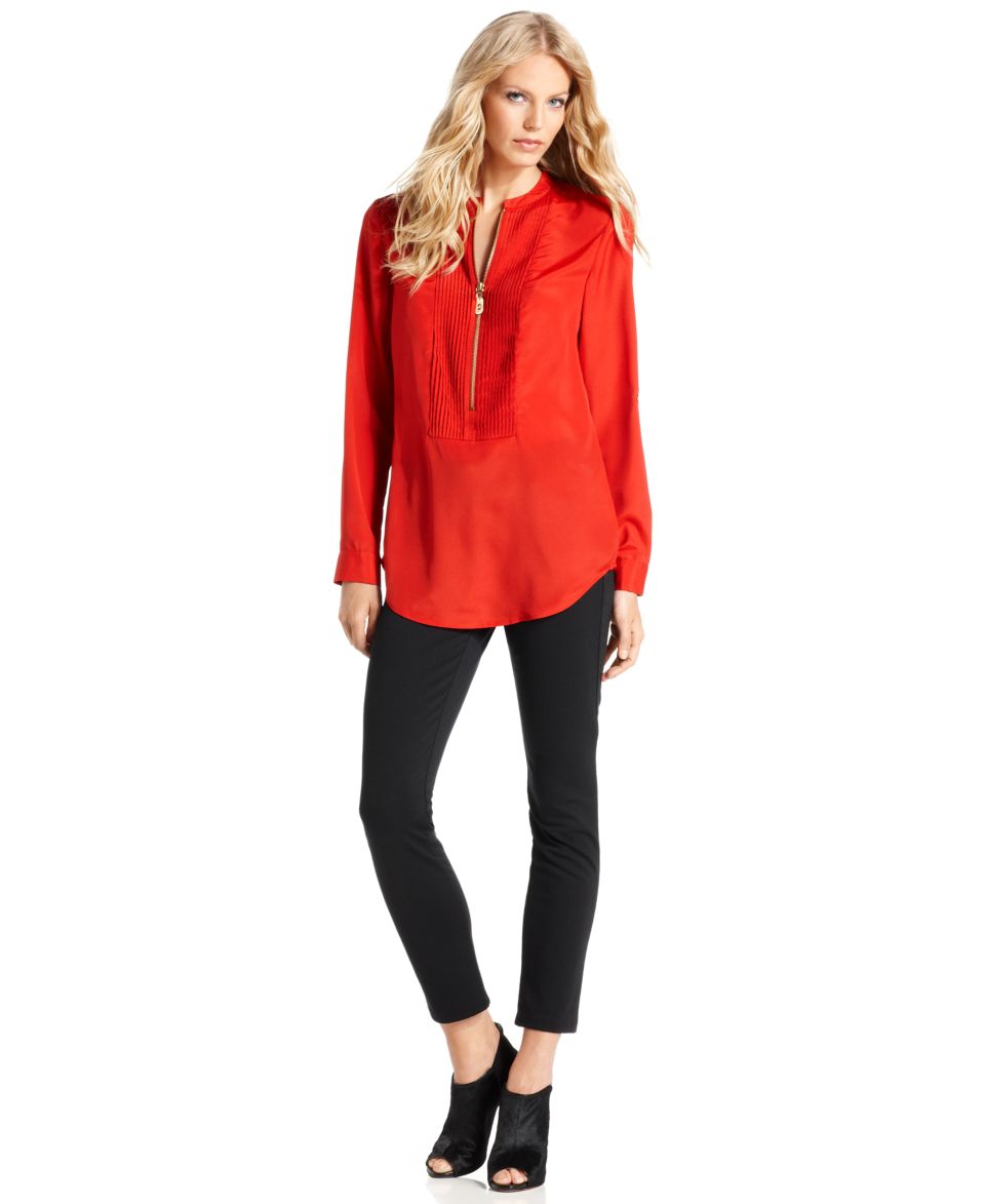 MICHAEL Michael Kors Long Sleeve Zip Front Top & Skinny Ponte Ankle