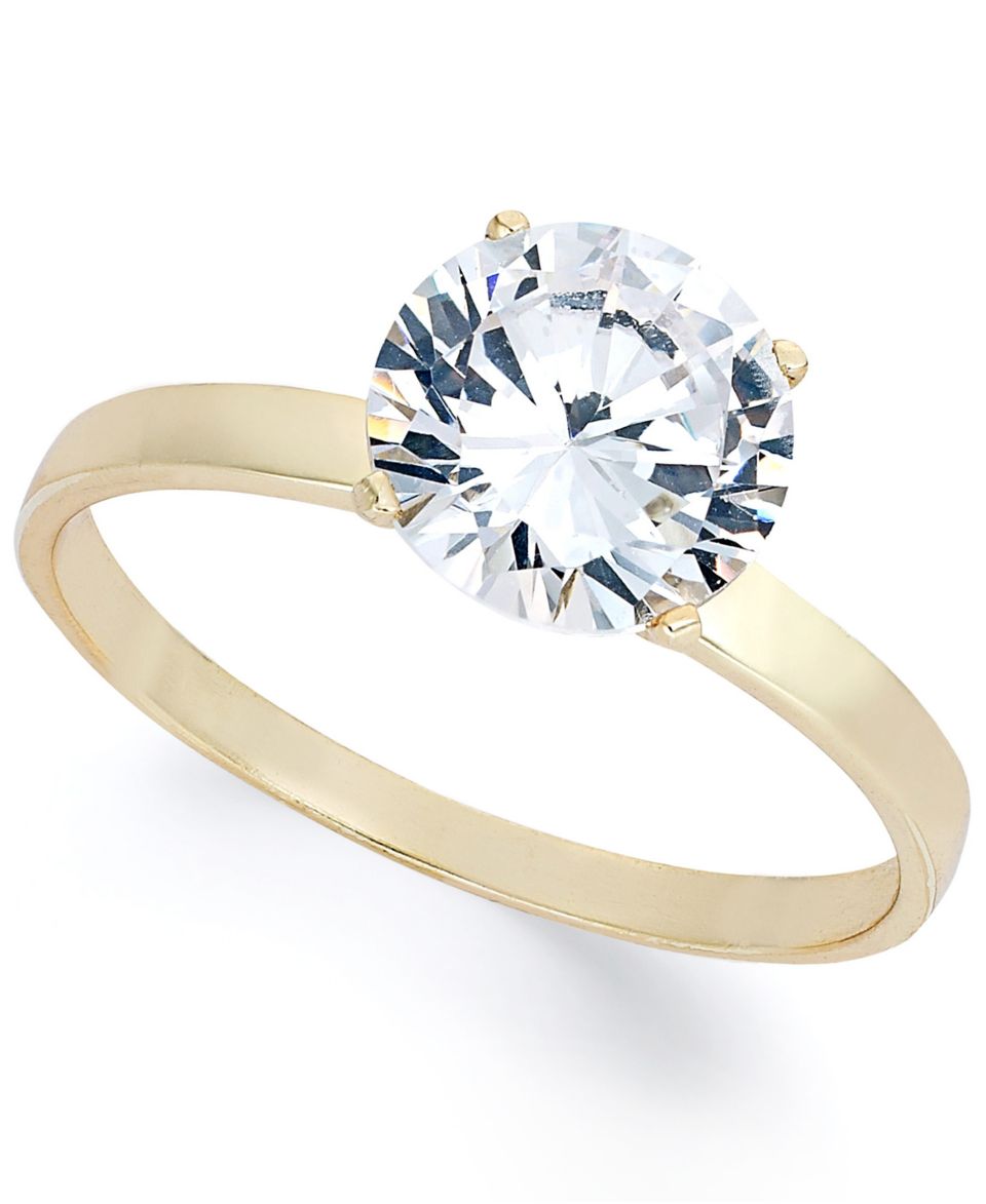 Brilliant 18k Gold Over Sterling Silver Ring, Round Solitaire Cubic