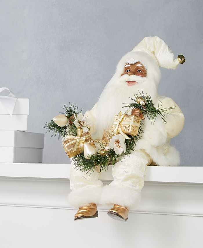 Holiday Lane African American Sitting Santa in Ivory with