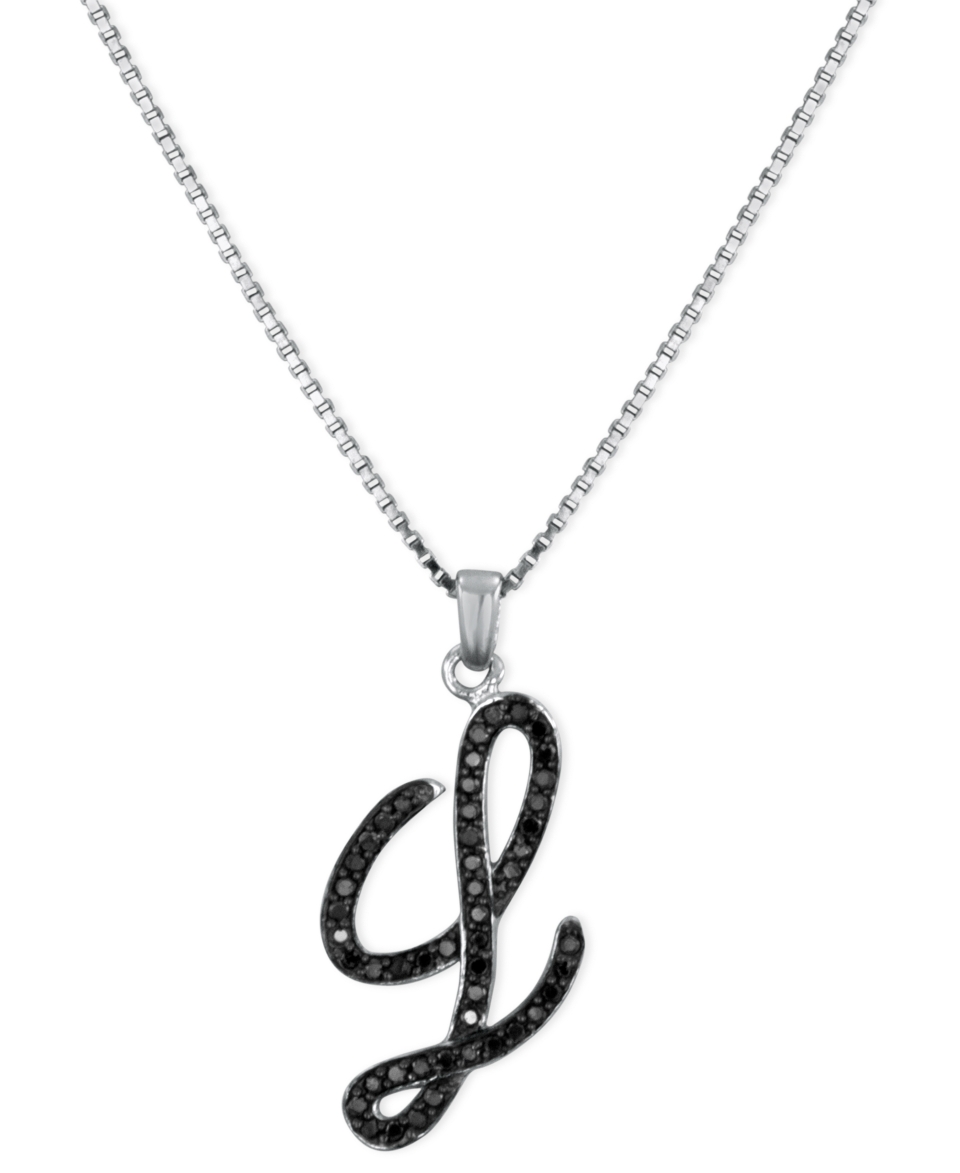 Sterling Silver Necklace, Black Diamond L Initial Pendant (1/4 ct. t.w.)   Necklaces   Jewelry & Watches