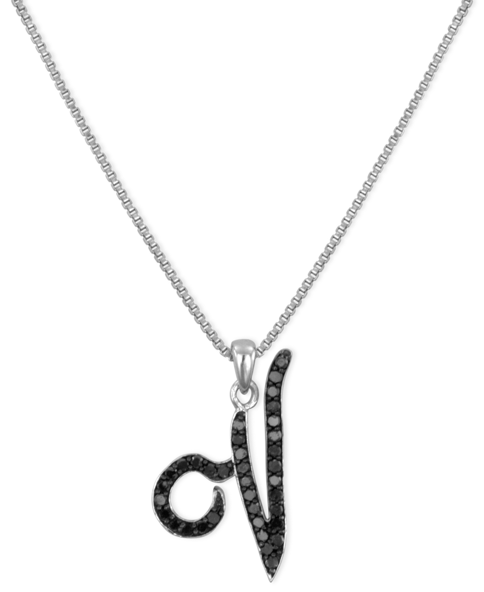 Sterling Silver Necklace, Black Diamond V Initial Pendant (1/4 ct. t.w.)   Necklaces   Jewelry & Watches