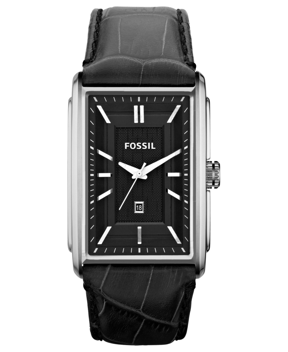 Fossil Watch, Mens Dress Black Leather Strap 49x33mm FS4770   All