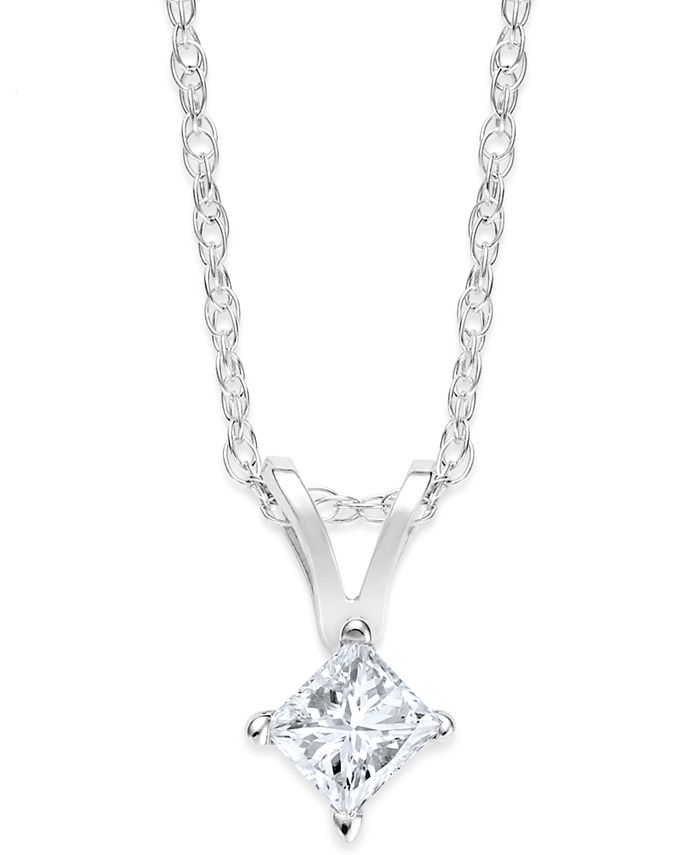 Macy's PrincessCut Diamond Pendant Necklace in 10k White Gold (1/5 ct