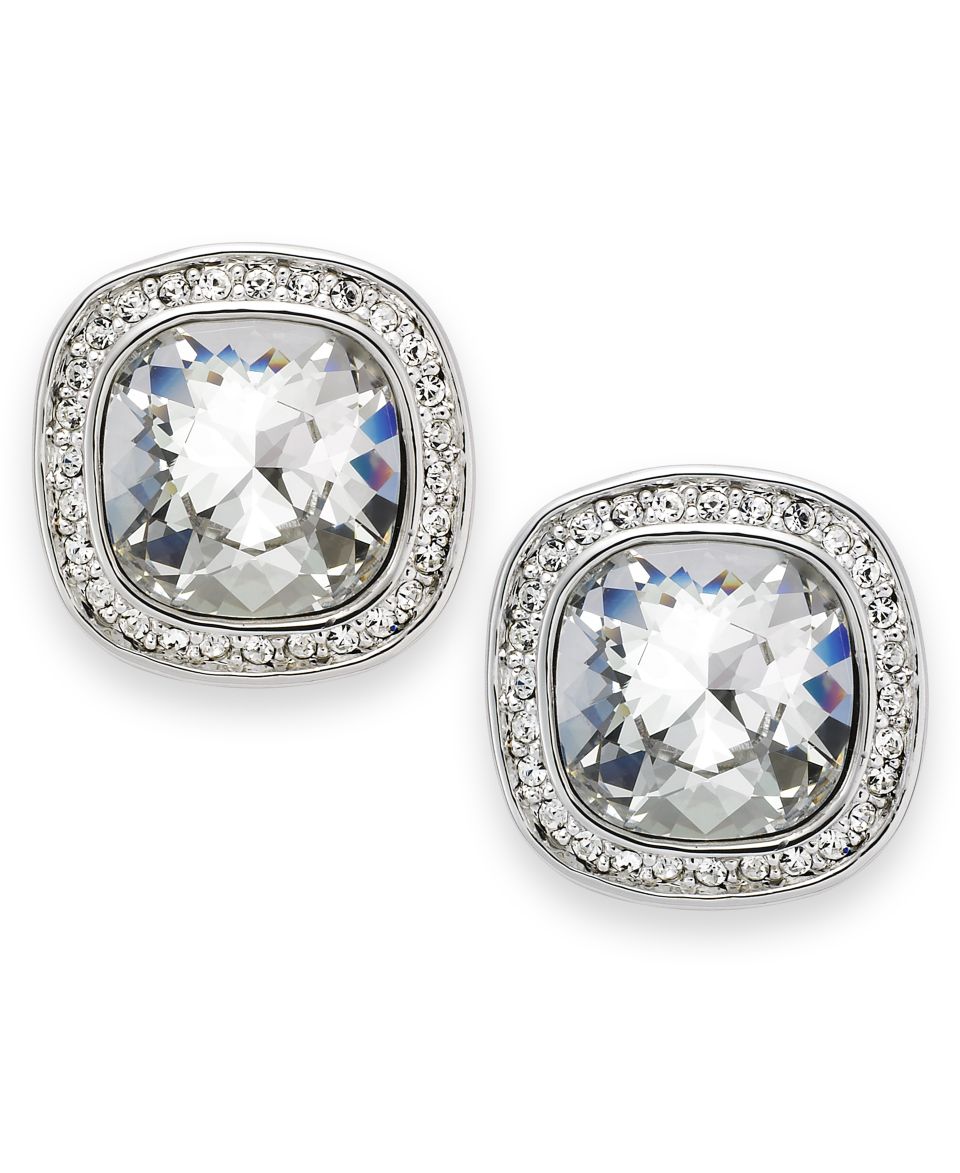 Swarovski Earrings, Silver Tone Crystal Circle Stud   Fashion Jewelry