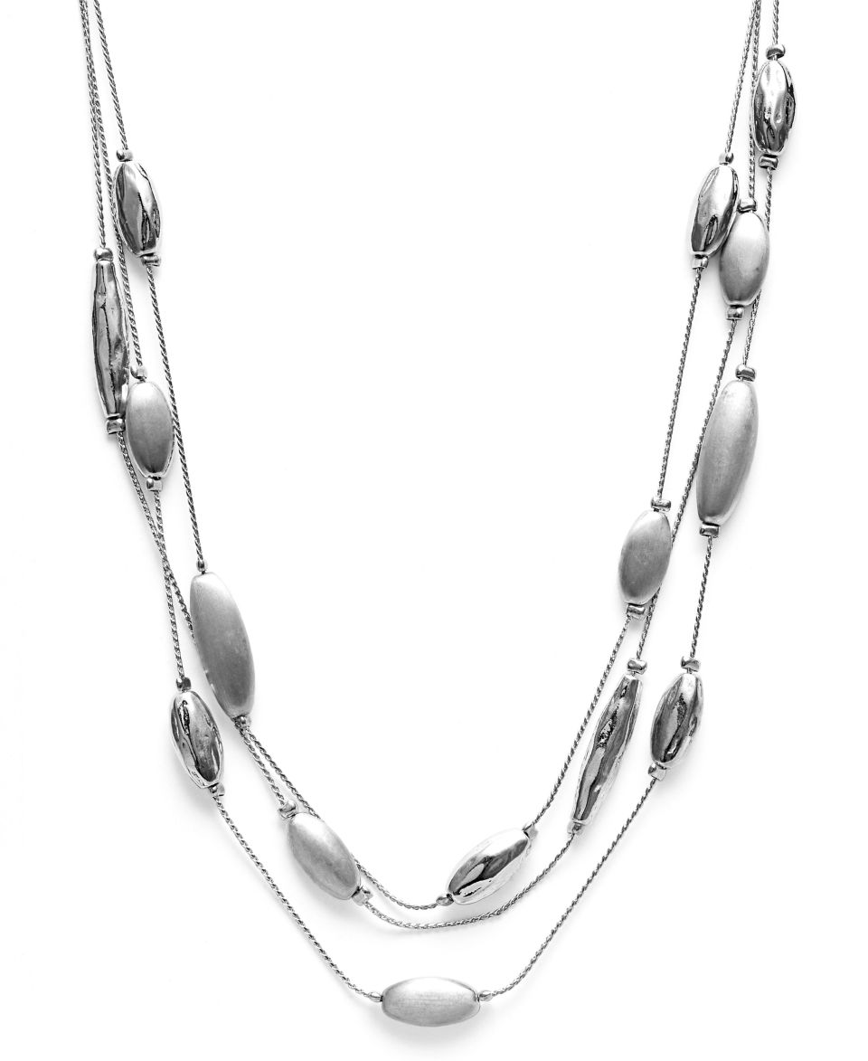 Anne Klein Necklace, Silver tone Triple Strand Long Chain Necklace