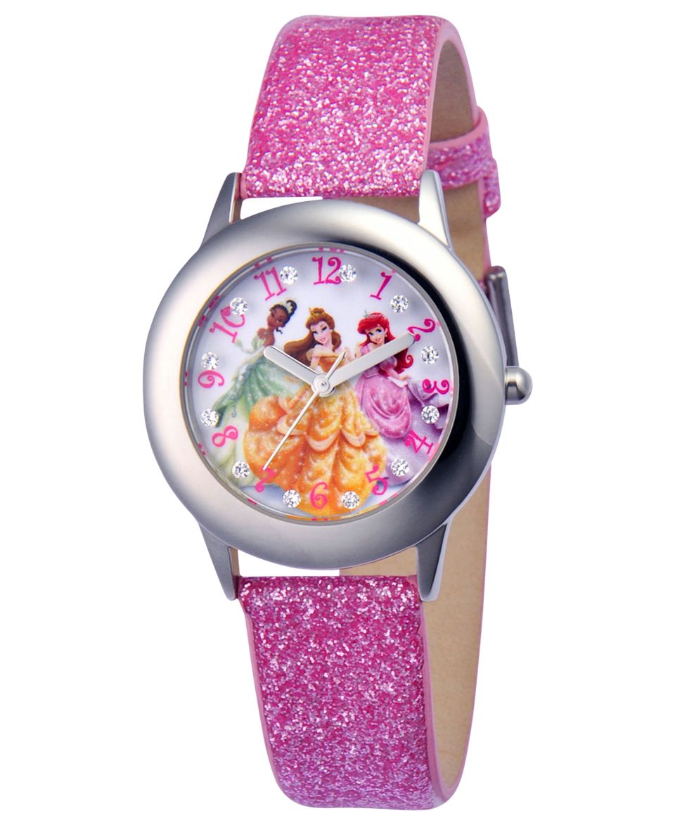 Disney Watch, Kids Glitz Cinderella Silver Glitter Leather Strap 31mm