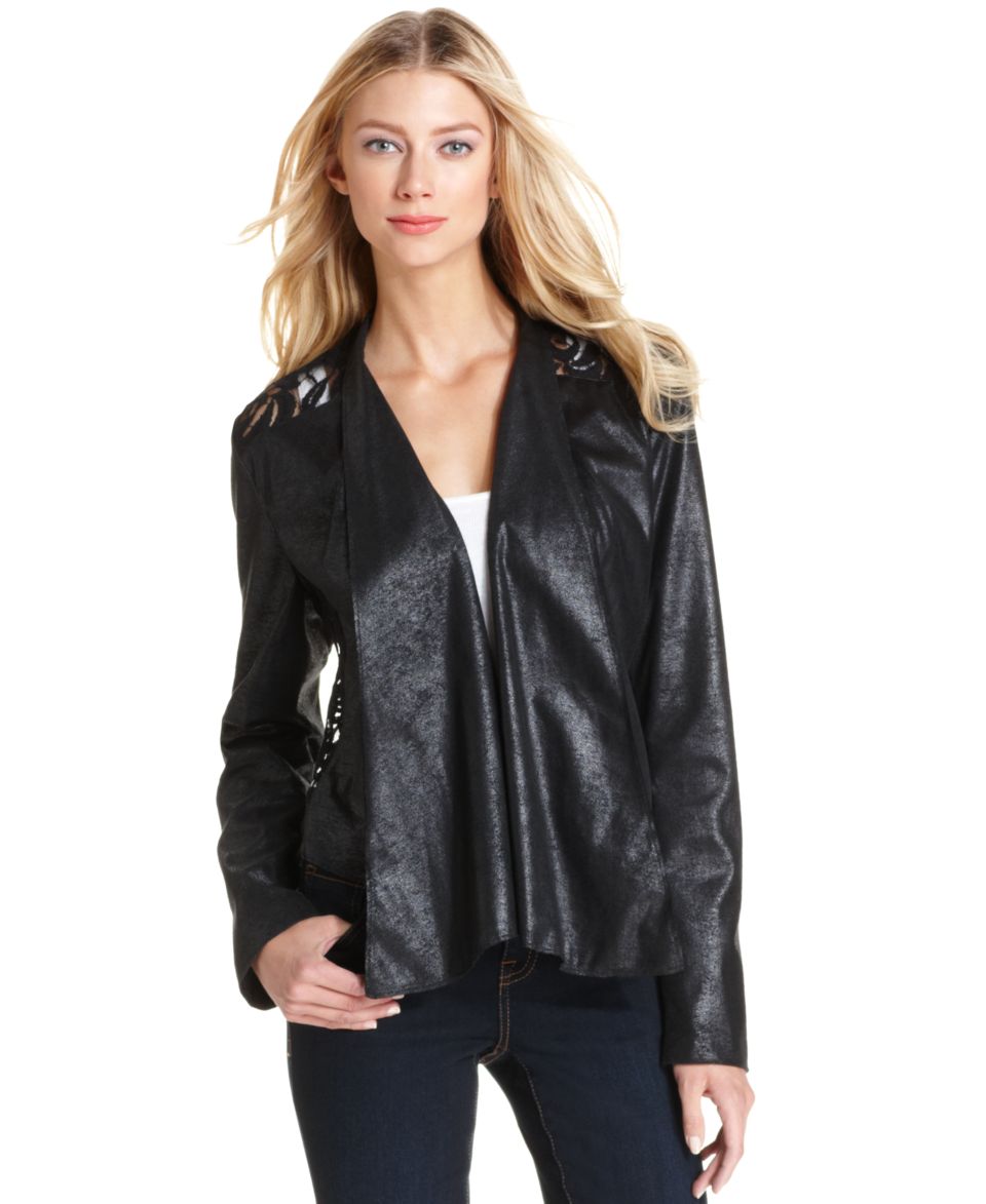 INC International Concepts Jacket, Cascade Collar Lace Inset Draped