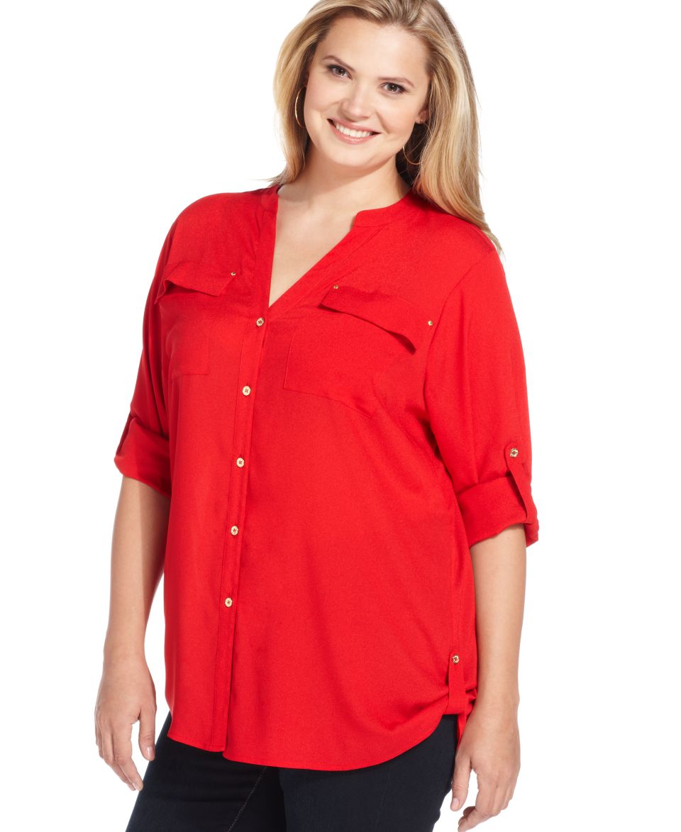 Calvin Klein Plus Size Top, Three Quarter Sleeve Utility