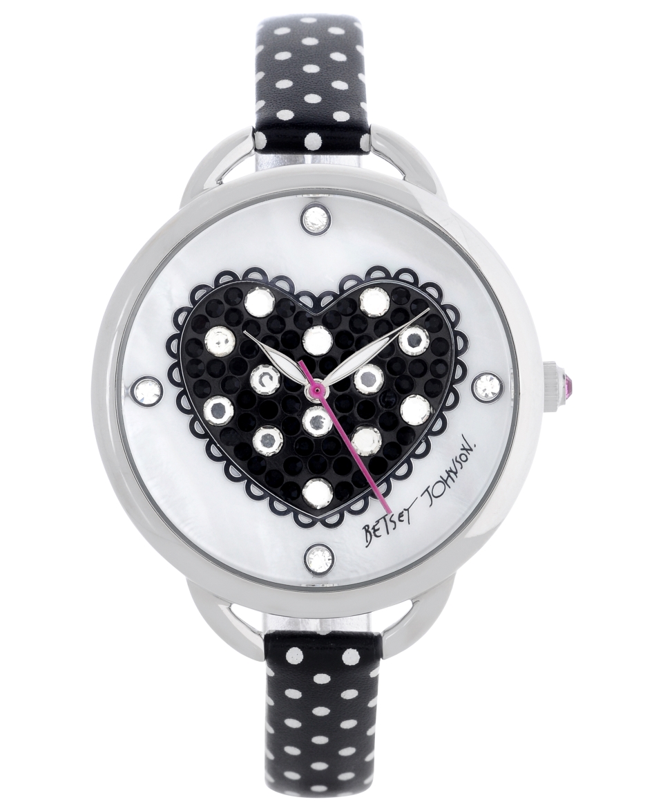 Watch, Womens White Polka Dot Black Leather Strap 39mm BJ00067 22