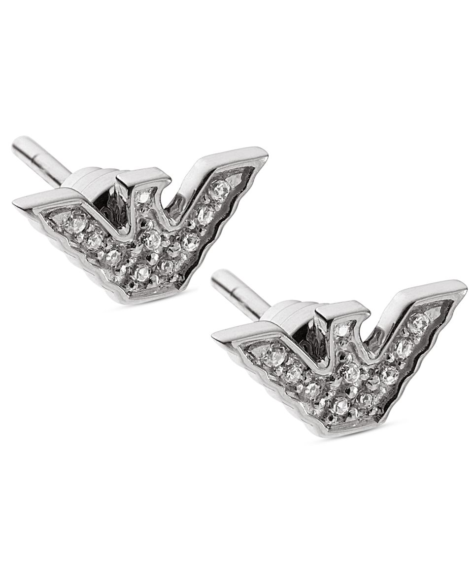 Emporio Armani Earrings, Sterling Silver Cubic Zirconia Eagle Logo