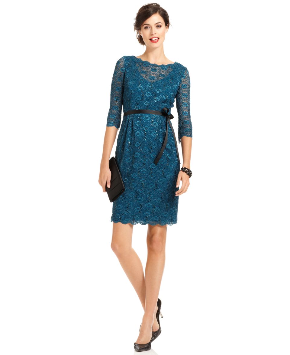 Alex Evenings Dress, Three Quarter Sleeve Sequin Lace