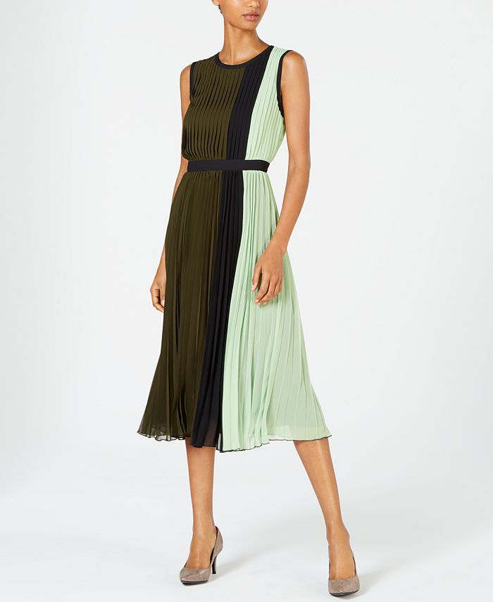 Alfani Colorblocked Pleated Sleeveless Dress, Created for Macy's
