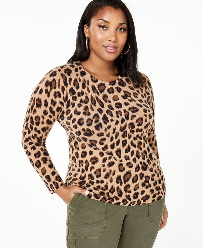Charter Club Plus Size Animal Print Cashmere Sweater, Created for Macy ...