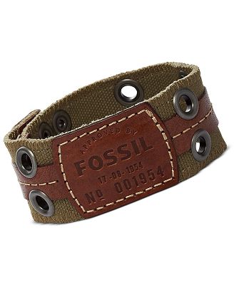 Fossil Men's Bracelet, Olive Canvas Leather Bracelet - Jewelry ...