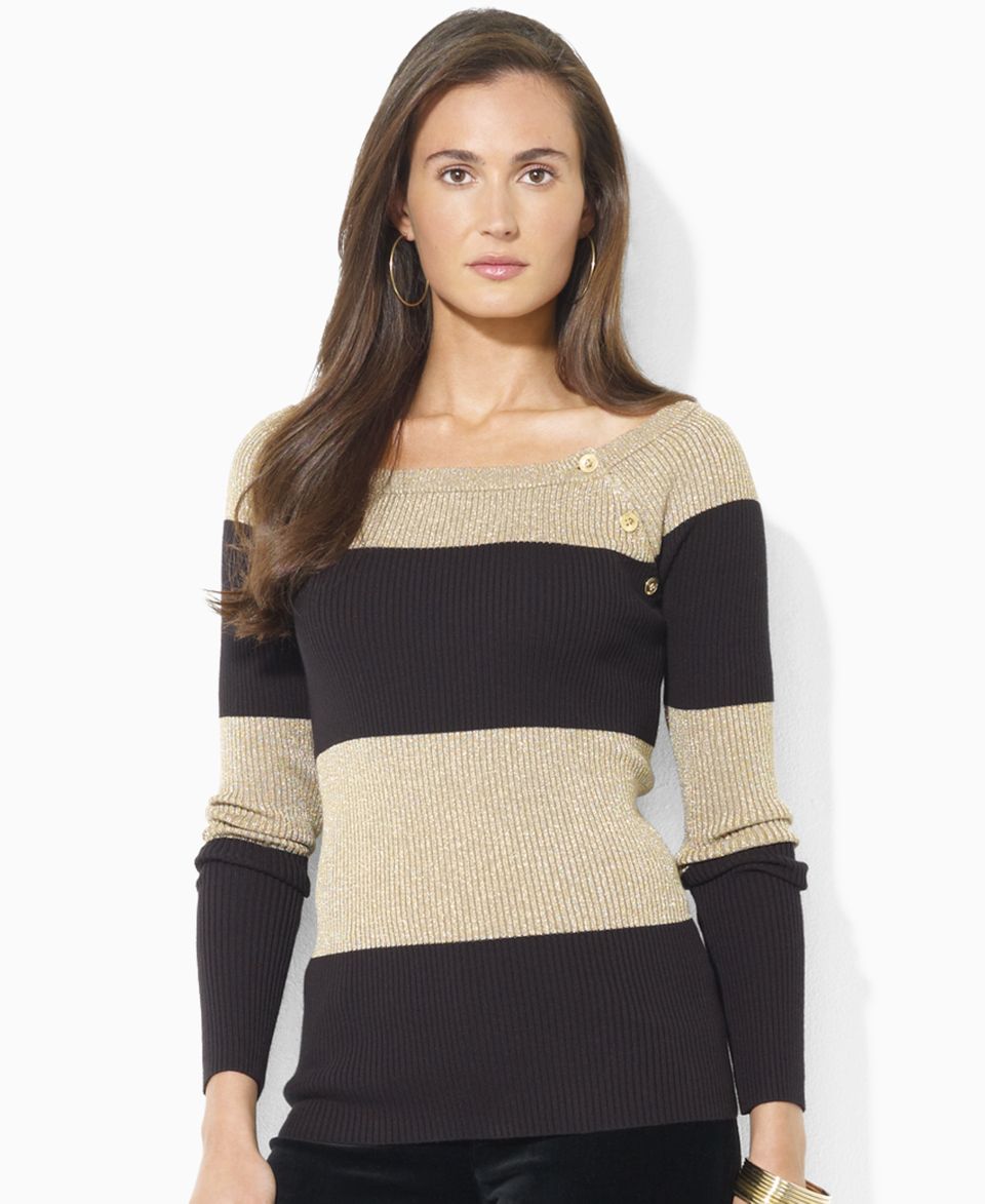 Lauren Ralph Lauren Petite Sweater, Long Sleeve Striped Boat Neck