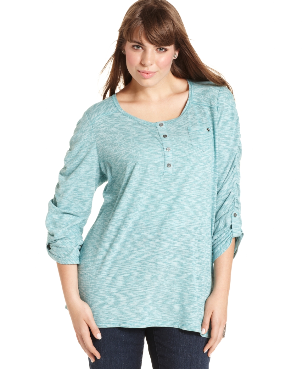 Style&co. Plus Size Top, Three Quarter Sleeve Henley