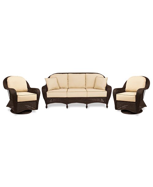 Furniture Monterey Outdoor Wicker 3 Pc Seating Set With Sunbrella Cushions 1 Sofa And 2 Swivel Gliders Created For Macy S Reviews Furniture Macy S