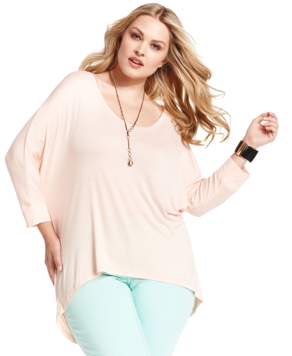 Seven7 Jeans Plus Size Top, Three Quarter Sleeve High Low Hem