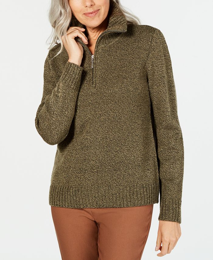 Karen Scott Petite QuarterZip WingCollar Sweater, Created for Macy's