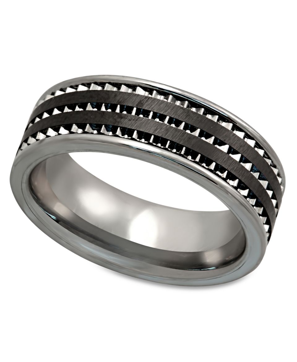 Mens Tungsten Ring, Black Ceramic Tungsten Inlay Ring   Rings