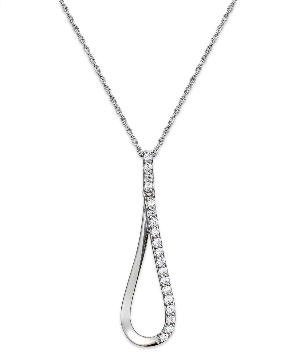 Diamond Necklace, Sterling Silver Diamond Raindrop Pendant (1/4 ct. t