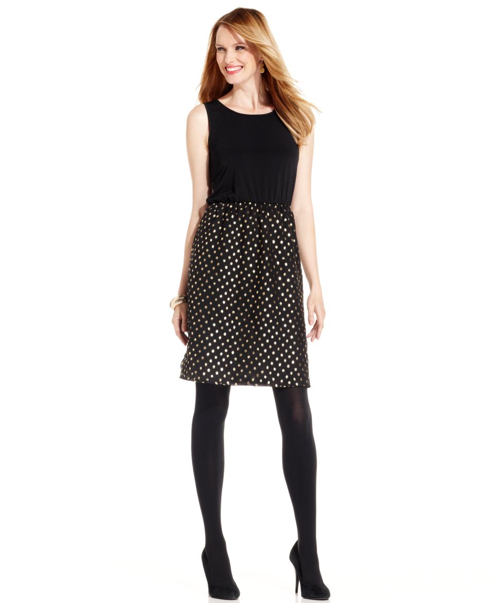 NY Collection Dress, Sleeveless Metallic Dot