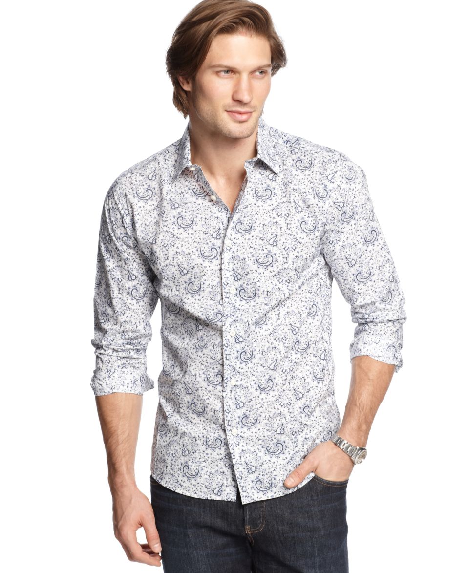 Tallia Orange Shirt, Paisley and Plaid Shirt   Mens Casual Shirts