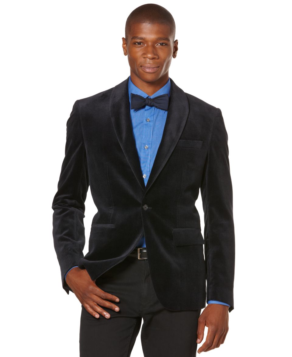 Perry Ellis Sport Coat, Plaid Velvet Blazer