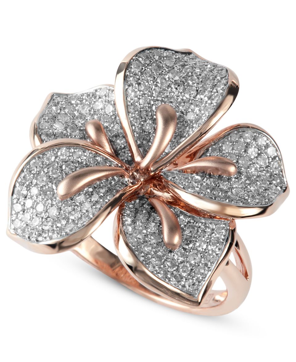 EFFY Collection Diamond Ring, 14k Rose Gold Diamond Flower Pave Ring