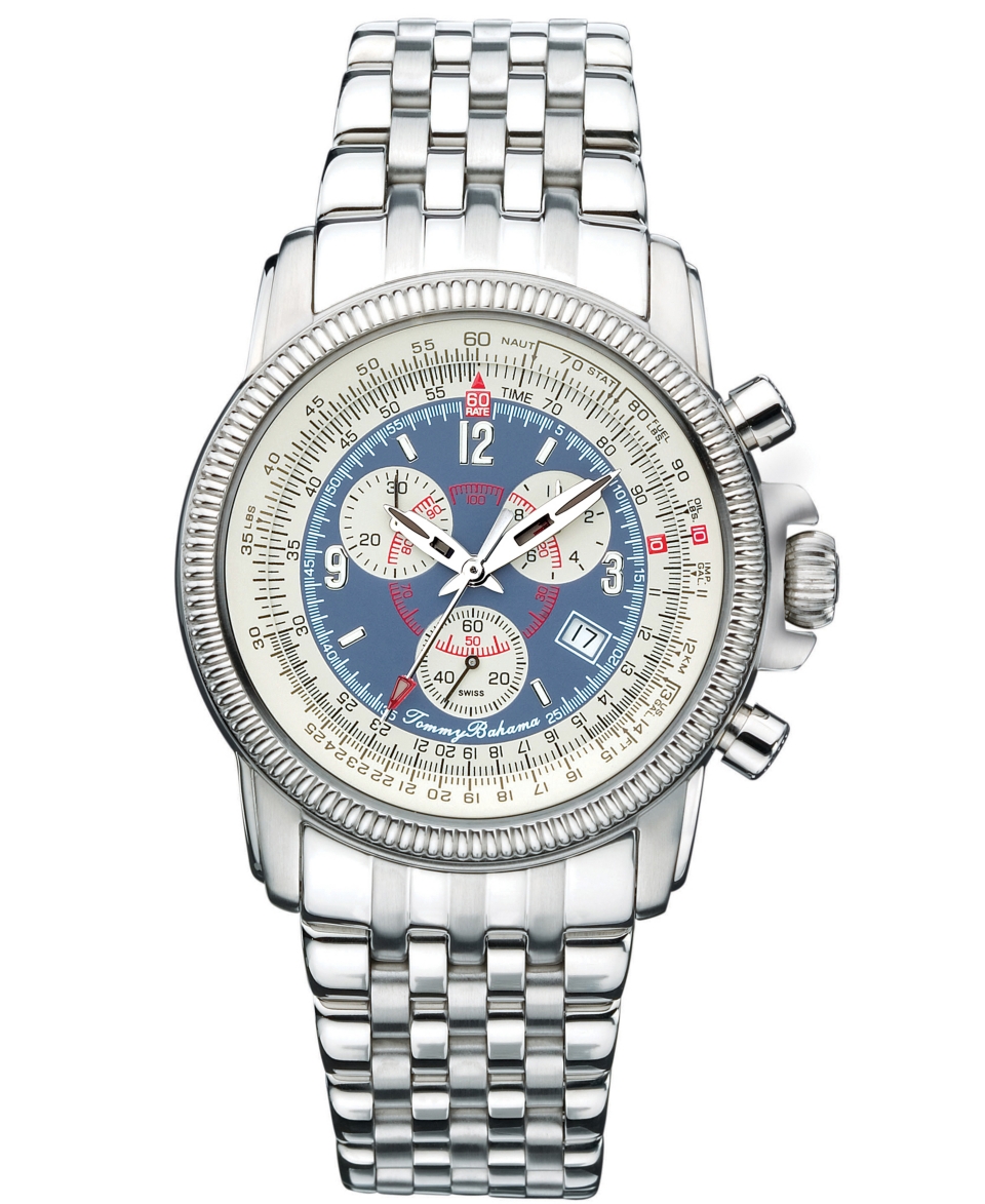 Tommy Bahama Watch, Mens Swiss Pilot Chronograph Stainless Steel Bracelet 42mm TB3021   Watches   Jewelry & Watches