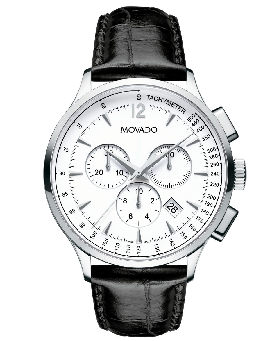 Movado Watch, Mens Swiss Chronograph Circa Black Crocodile Grained