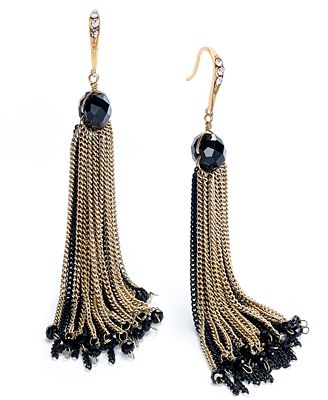 Ali Khan Earrings, Gold-Tone Black Chain Tassel Drop Earrings - Jewelry ...