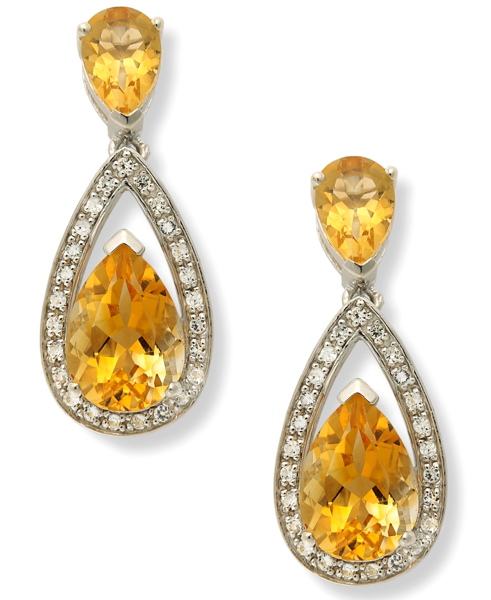 Sterling Silver Earrings, Citrine (5 1/10 ct. t.w.) and Diamond (1/5