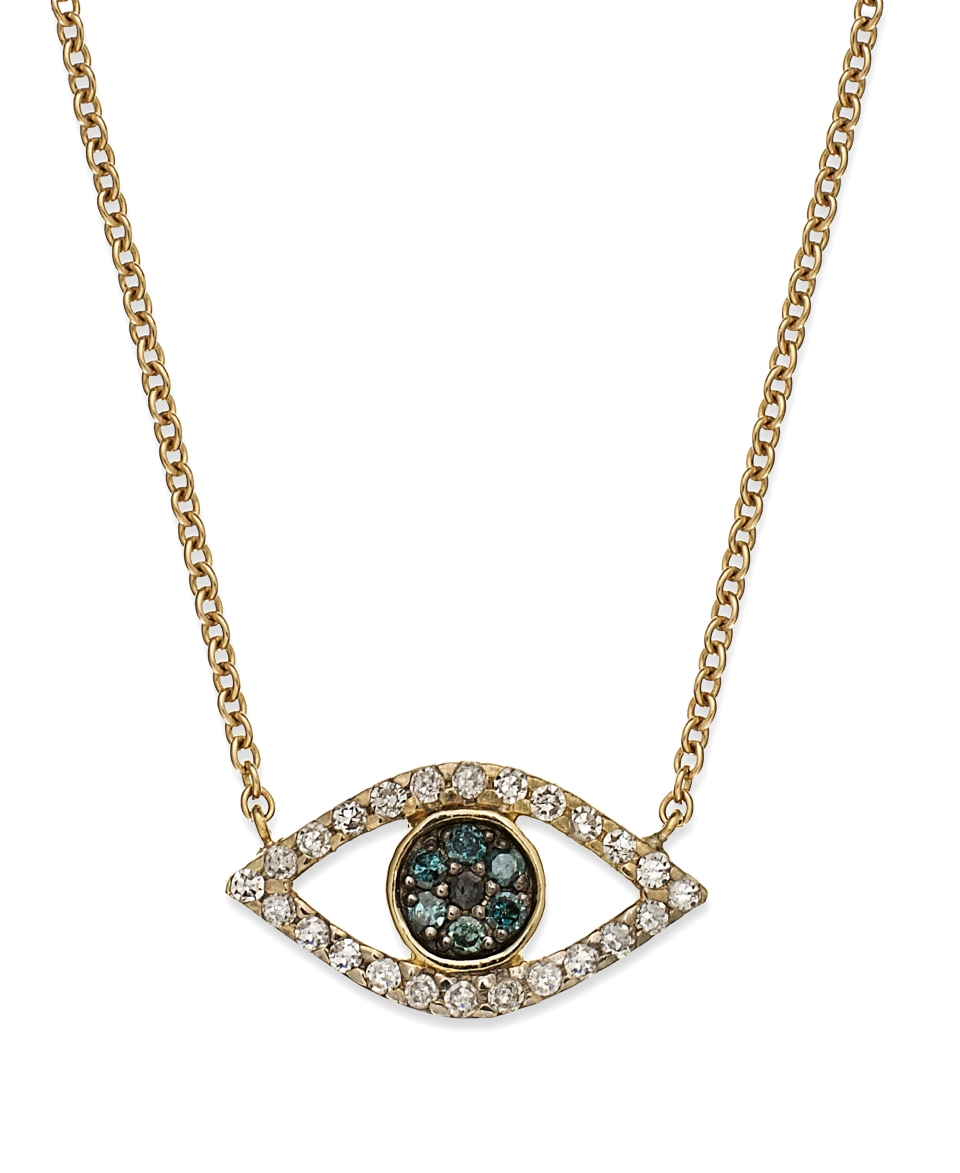 YellOra Necklace, YellOra White Diamond (1/10 ct. t.w.) and Multicolor Diamond Accent Evil Eye Pendant   Necklaces   Jewelry & Watches