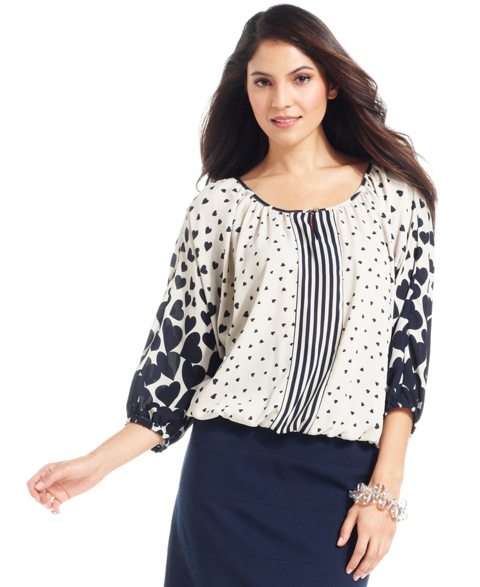 Alfani Three Quarter Sleeve Heart Print Top & Pencil Skirt   Womens