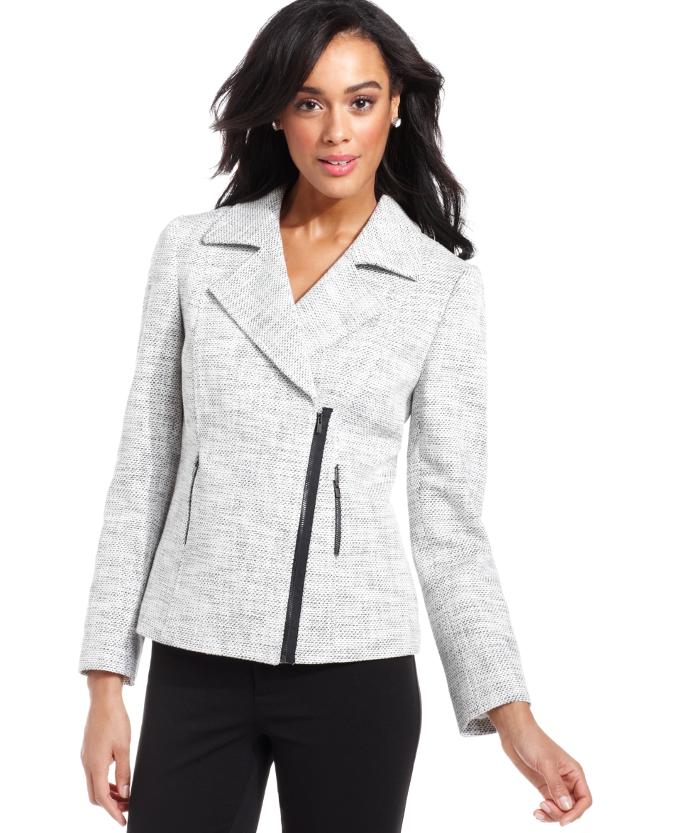 Tahari by ASL Jacket, Birdseye Tweed Motorcycle   Womens Suits & Suit