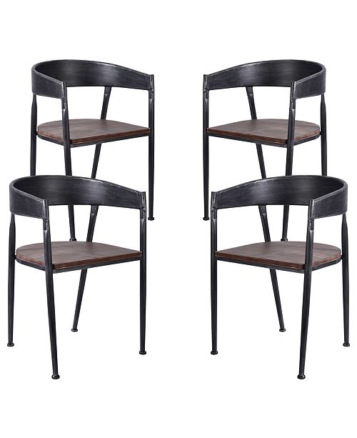Today S Mentality Steve Industrial Metal Dining Chair In Brushed With Rustic Pine Wood Seat Set Of 4 Reviews Furniture Macy S