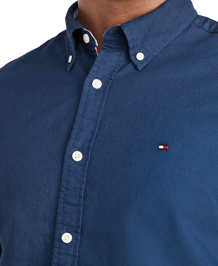 Tommy Hilfiger Men's Custom Fit New England Solid Oxford Shirt, Created ...