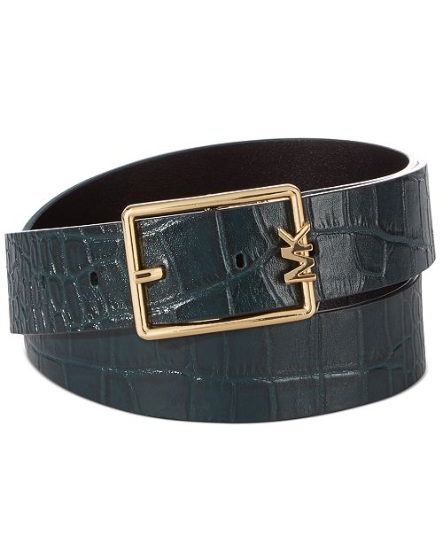 Michael Kors Reversible Mk Buckle Belt Reviews Handbags Accessories Macy S Models like heidi klum and iman and a michael kors suede belt with a large goldtone buckle is a great choice in timeless, luxe style. michael kors reversible mk buckle belt