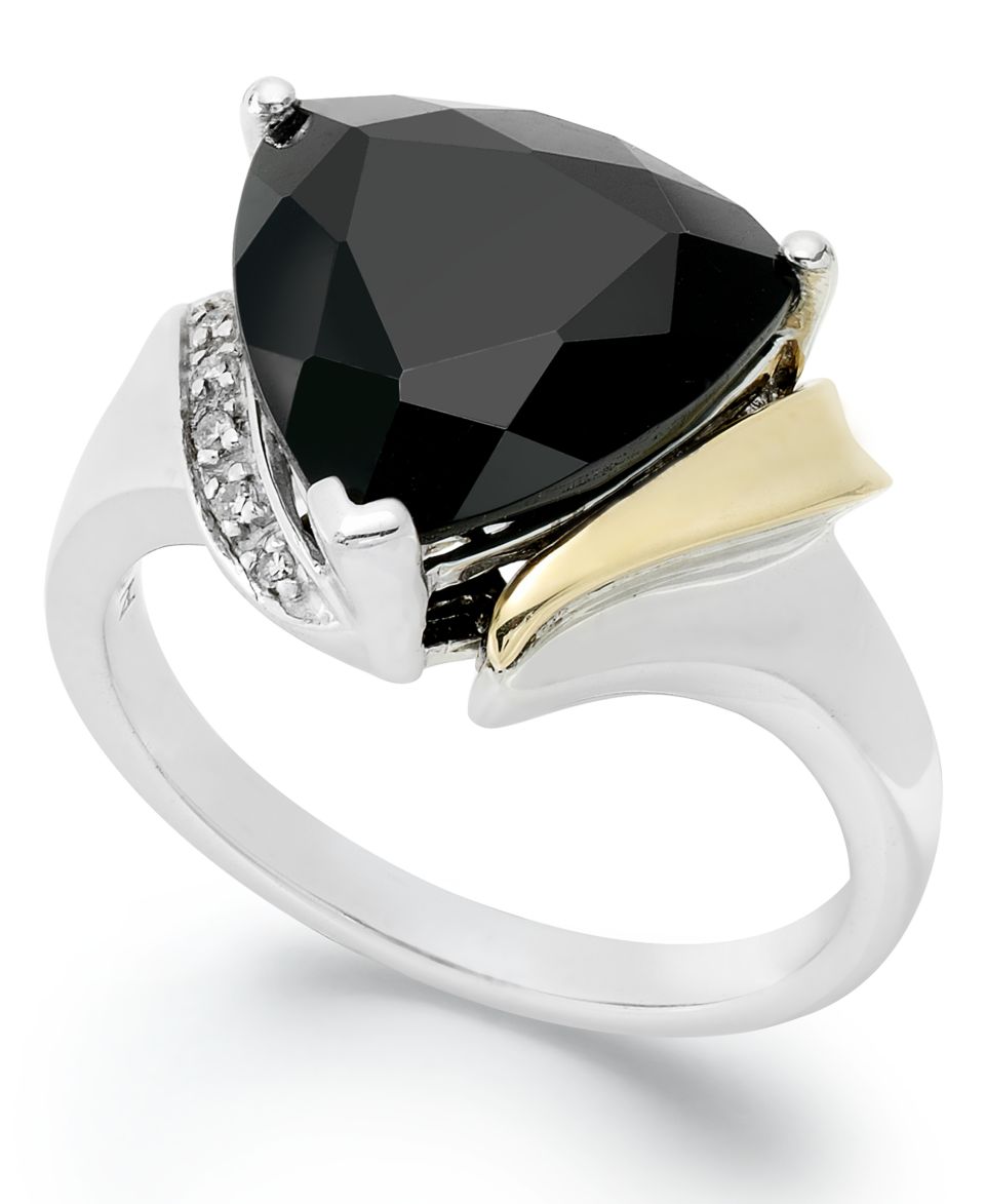 14k Gold and Sterling Silver Ring, Faceted Onyx (6 ct. t.w.) and