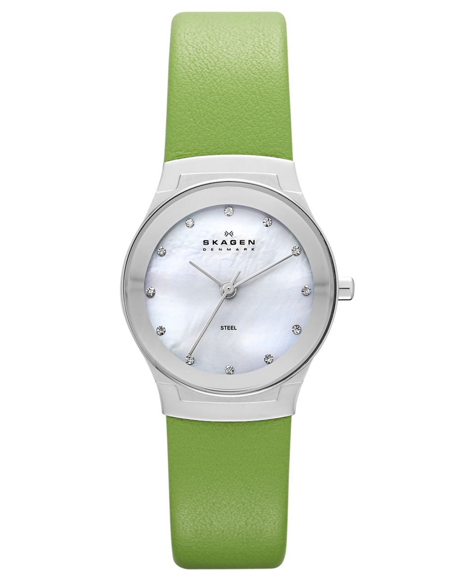 Skagen Denmark Watch, Womens Green Leather Strap 26mm SKW2019   Watches   Jewelry & Watches