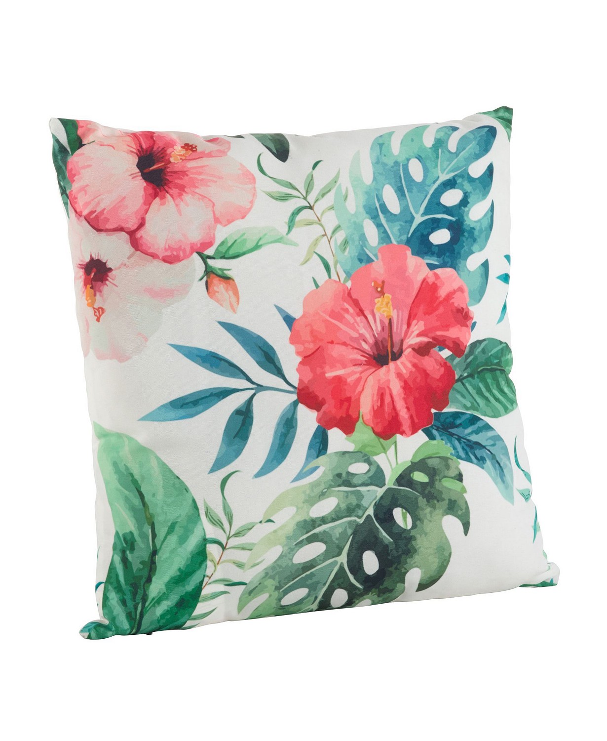Tropical Floral Print Polyester Filled Throw Pillow, 18" x 18"